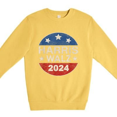 Harris Waltz 2024 Vp Kamala Harris Tim Waltz Retro Button Premium Crewneck Sweatshirt