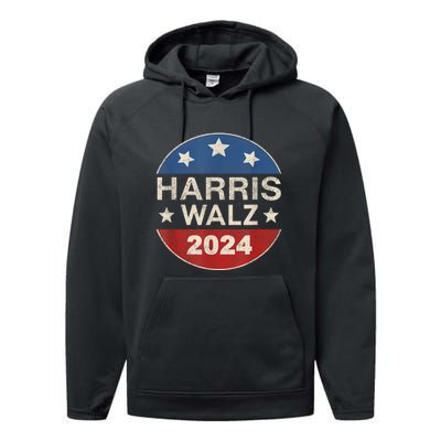 Harris Waltz 2024 Vp Kamala Harris Tim Waltz Retro Button Performance Fleece Hoodie