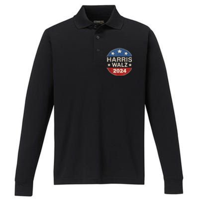 Harris Waltz 2024 Vp Kamala Harris Tim Waltz Retro Button Performance Long Sleeve Polo