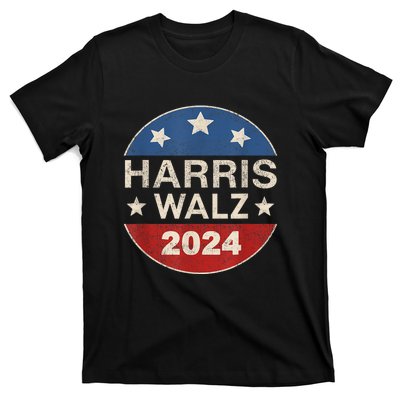 Harris Waltz 2024 Vp Kamala Harris Tim Waltz Retro Button T-Shirt