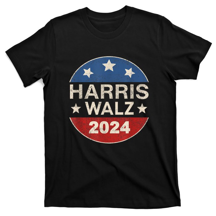 Harris Waltz 2024 Vp Kamala Harris Tim Waltz Retro Button T-Shirt