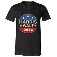 Harris Waltz 2024 Vp Kamala Harris Tim Waltz Retro Button V-Neck T-Shirt