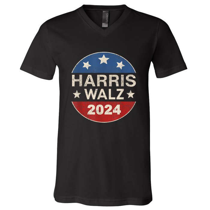 Harris Waltz 2024 Vp Kamala Harris Tim Waltz Retro Button V-Neck T-Shirt