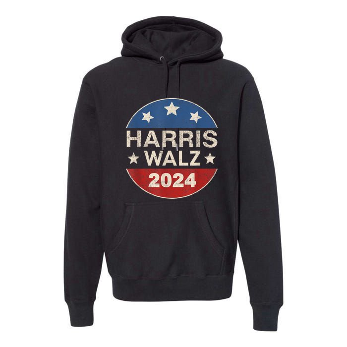 Harris Waltz 2024 Vp Kamala Harris Tim Waltz Retro Button Premium Hoodie