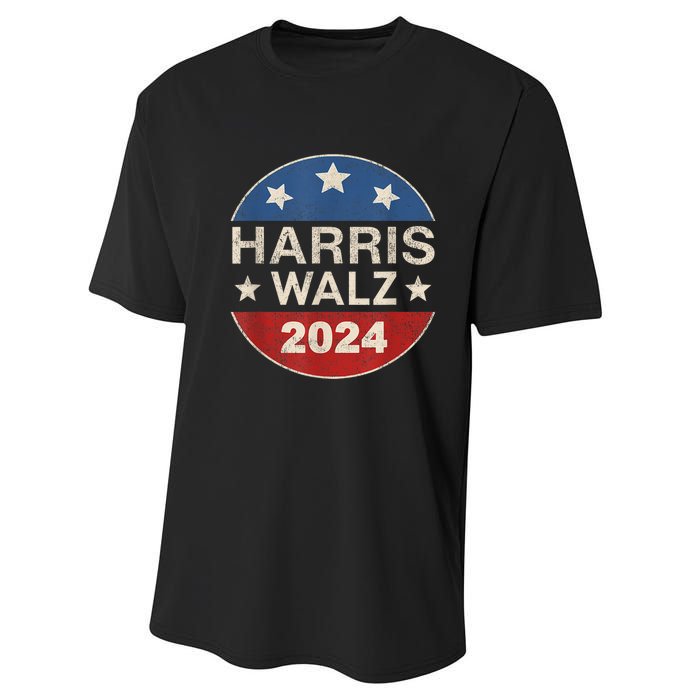 Harris Waltz 2024 Vp Kamala Harris Tim Waltz Retro Button Performance Sprint T-Shirt