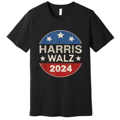 Harris Waltz 2024 Vp Kamala Harris Tim Waltz Retro Button Premium T-Shirt