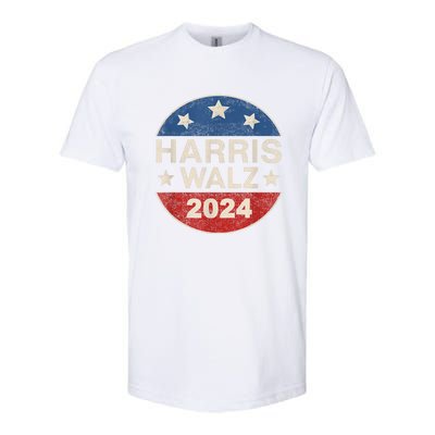 Harris Waltz 2024 Vp Kamala Harris Tim Waltz Retro Button Softstyle CVC T-Shirt