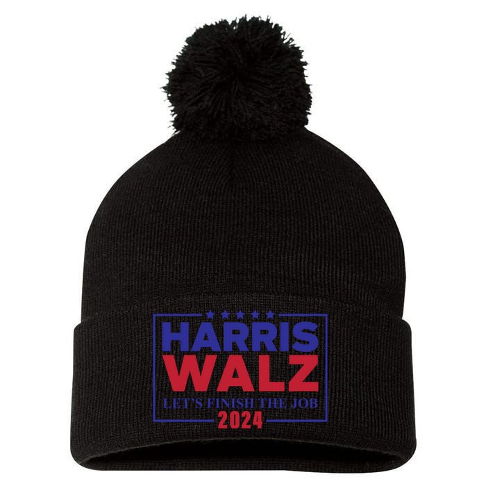 Harris Walz 2024 Let's Finish The Job Pom Pom 12in Knit Beanie