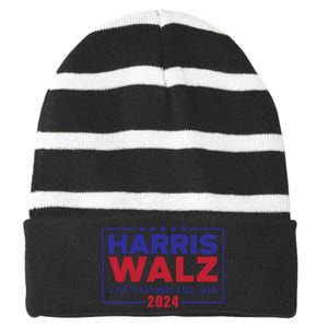 Harris Walz 2024 Let's Finish The Job Striped Beanie with Solid Band