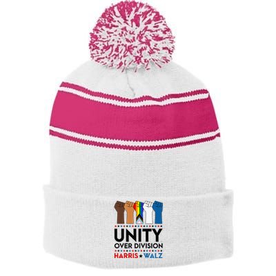 Harris Waltz 2024 Unity Over Division Election Kamala Lgbtq Premium Stripe Pom Pom Beanie