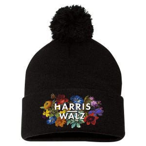 Harris Walz 2024 Floral Feminine Women Harris Waltz 2024 Pom Pom 12in Knit Beanie