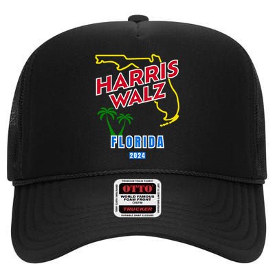 Harris Walz 2024 Florida High Crown Mesh Back Trucker Hat