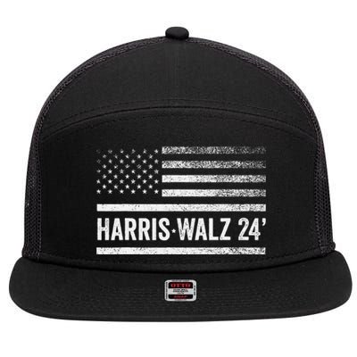 Harris Walz 2024 Election Kamala Tim Waltz American Flag 7 Panel Mesh Trucker Snapback Hat