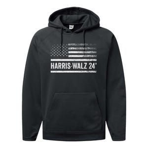 Harris Walz 2024 Election Kamala Tim Waltz American Flag Performance Fleece Hoodie