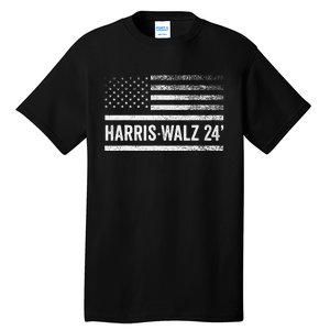 Harris Walz 2024 Election Kamala Tim Waltz American Flag Tall T-Shirt