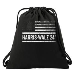 Harris Walz 2024 Election Kamala Tim Waltz American Flag Drawstring Bag