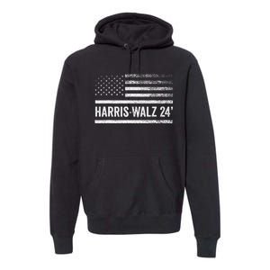 Harris Walz 2024 Election Kamala Tim Waltz American Flag Premium Hoodie