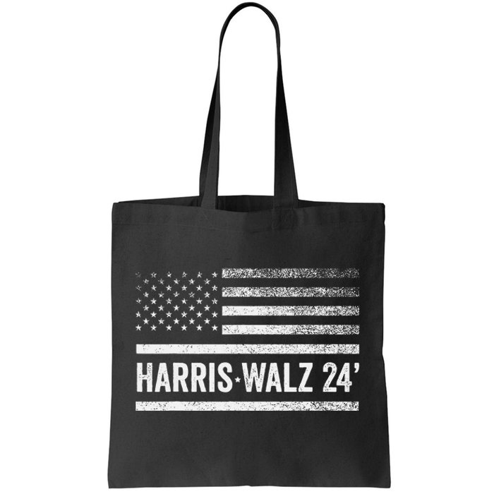 Harris Walz 2024 Election Kamala Tim Waltz American Flag Tote Bag