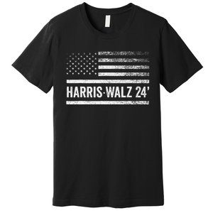 Harris Walz 2024 Election Kamala Tim Waltz American Flag Premium T-Shirt