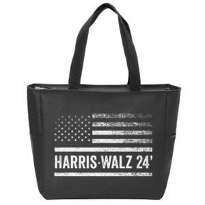 Harris Walz 2024 Election Kamala Tim Waltz American Flag Zip Tote Bag