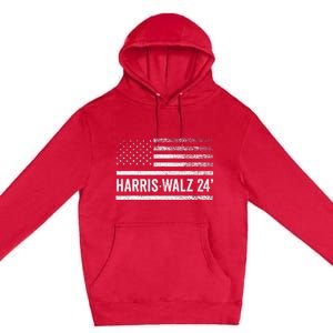 Harris Walz 2024 Election Kamala Tim Waltz American Flag Premium Pullover Hoodie