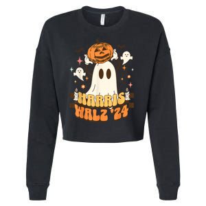 Harris Walz 2024 President Halloween Ghost Spooky Cropped Pullover Crew