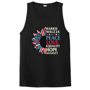 Harris Waltz 2024 Peace Love Equality Hope Us Flag Sunflower PosiCharge Competitor Tank