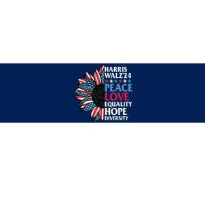 Harris Waltz 2024 Peace Love Equality Hope Us Flag Sunflower Bumper Sticker