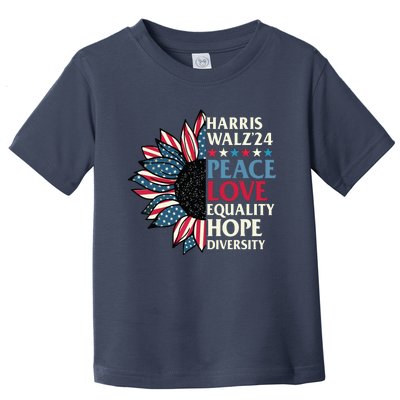 Harris Waltz 2024 Peace Love Equality Hope Us Flag Sunflower Toddler T-Shirt