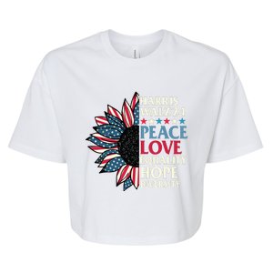 Harris Waltz 2024 Peace Love Equality Hope Us Flag Sunflower Bella+Canvas Jersey Crop Tee