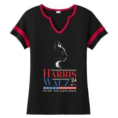 Harris Waltz 2024 Election Funny Cat Kamala Harris Tim Walz Ladies Halftime Notch Neck Tee