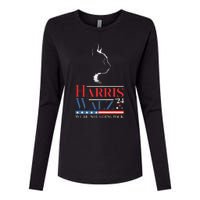 Harris Waltz 2024 Election Funny Cat Kamala Harris Tim Walz Womens Cotton Relaxed Long Sleeve T-Shirt