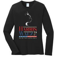 Harris Waltz 2024 Election Funny Cat Kamala Harris Tim Walz Ladies Long Sleeve Shirt