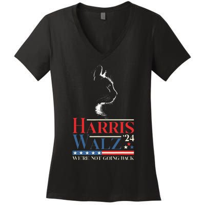 Harris Waltz 2024 Election Funny Cat Kamala Harris Tim Walz Women's V-Neck T-Shirt