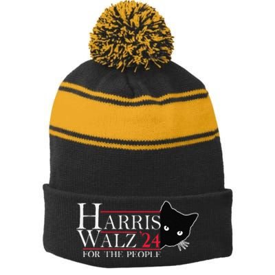 Harris Waltz 2024 For The People Cat Lady Kamala Harris 2024 Gift Stripe Pom Pom Beanie