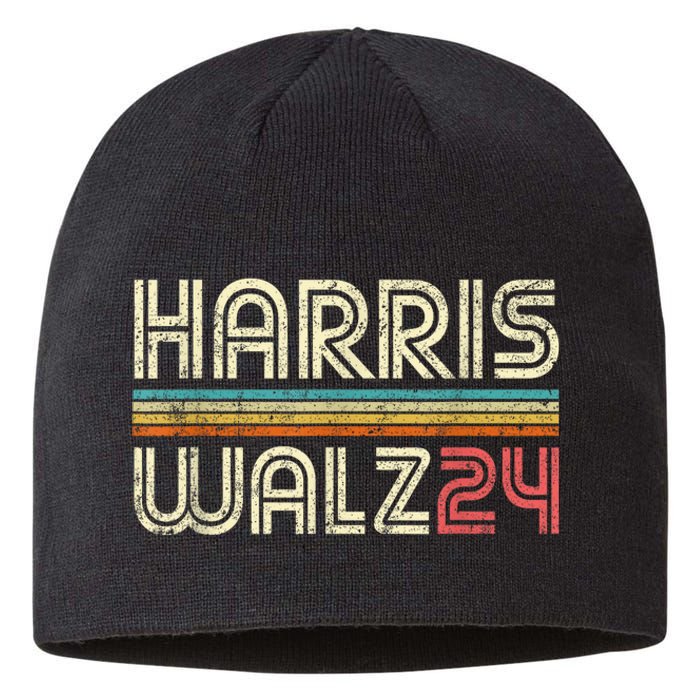 Harris Walz 24 Vintage Retro Stripes Fun 2024 Sustainable Beanie