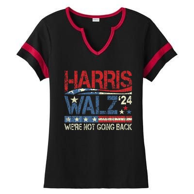 Harris Walz 2024 For President WeRe Not Going Back Usa Flag Gift Ladies Halftime Notch Neck Tee