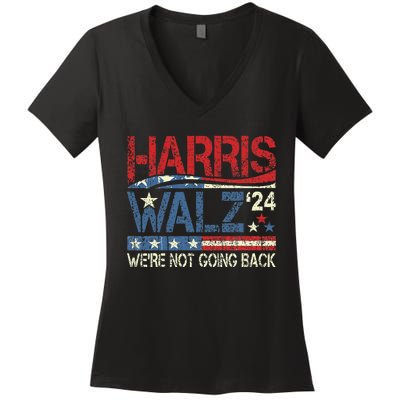 Harris Walz 2024 For President WeRe Not Going Back Usa Flag Gift Women's V-Neck T-Shirt