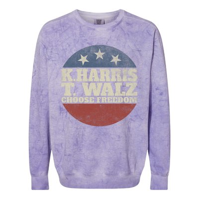 Harris Waltz 2024 Choose Freedom Election Retro Button Colorblast Crewneck Sweatshirt