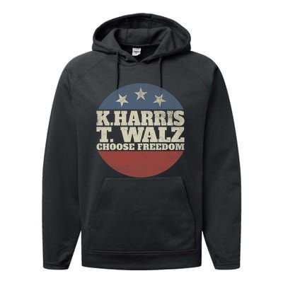 Harris Waltz 2024 Choose Freedom Election Retro Button Performance Fleece Hoodie