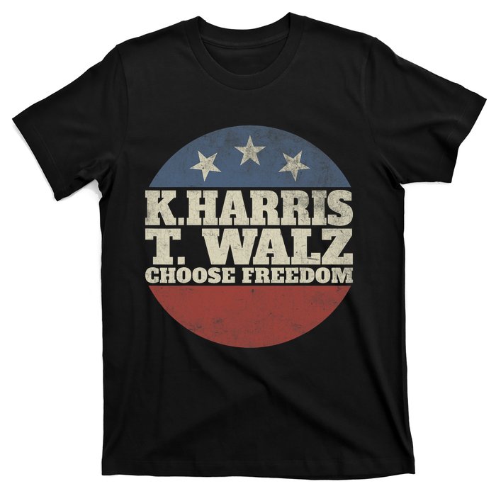 Harris Waltz 2024 Choose Freedom Election Retro Button T-Shirt