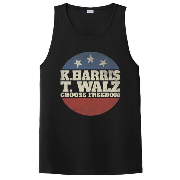 Harris Waltz 2024 Choose Freedom Election Retro Button PosiCharge Competitor Tank