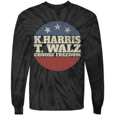 Harris Waltz 2024 Choose Freedom Election Retro Button Tie-Dye Long Sleeve Shirt