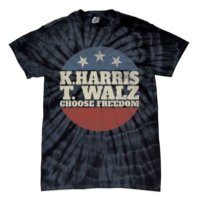 Harris Waltz 2024 Choose Freedom Election Retro Button Tie-Dye T-Shirt