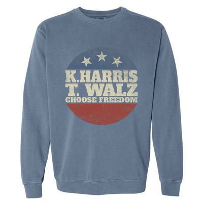 Harris Waltz 2024 Choose Freedom Election Retro Button Garment-Dyed Sweatshirt