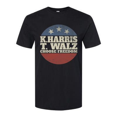 Harris Waltz 2024 Choose Freedom Election Retro Button Softstyle CVC T-Shirt