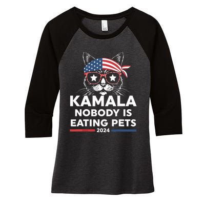 Harris Walz 2024 Nobody Is Eating Pets Women's Tri-Blend 3/4-Sleeve Raglan Shirt