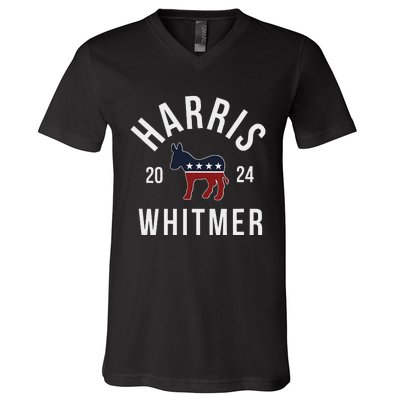 Harris Whitmer 2024 Vote Kamala Harris Gretchen Whitmer 24 V-Neck T-Shirt