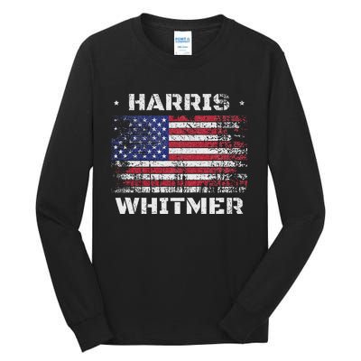 Harris Whitmer 2024 Distressed Us Flag Election President Tall Long Sleeve T-Shirt