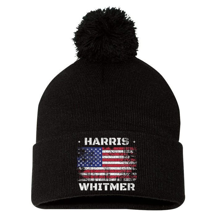 Harris Whitmer 2024 Distressed Us Flag Election President Pom Pom 12in Knit Beanie